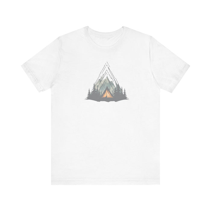 Printify T-Shirt Mountain Escape Camping Unisex Jersey Short Sleeve Tee Crewneck Tshirt Husband Gift, Wife Gift, Brother Gift, Sister Gift, Boyfriend Gift