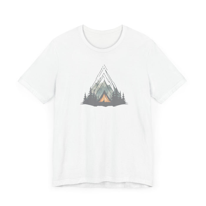 Printify T-Shirt Mountain Escape Camping Unisex Jersey Short Sleeve Tee Crewneck Tshirt Husband Gift, Wife Gift, Brother Gift, Sister Gift, Boyfriend Gift