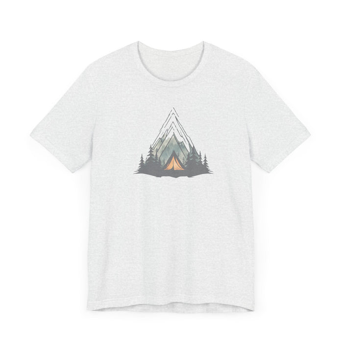 Printify T-Shirt Mountain Escape Camping Unisex Jersey Short Sleeve Tee Crewneck Tshirt Husband Gift, Wife Gift, Brother Gift, Sister Gift, Boyfriend Gift