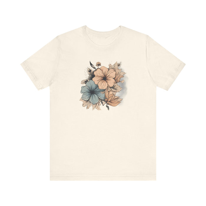 Printify T-Shirt Natural / S Blooming in Pastels Trendy Floral Art Unisex Jersey Short Sleeve Tee Flowers Gardners Artist Mom Gift Sister Gift Wife Gift Daughter Gift