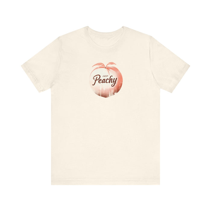 Printify T-Shirt Natural / S Just Peachy Shirt Summer Shirts, Cute Womens Shirt, Retro Summer Shirt, Gifts For Peach Lovers, Summer Vibes Shirt Moms Gift Girlfriend Gift