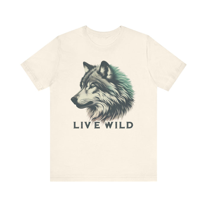 Printify T-Shirt Natural / S Live Wild Wolf Unisex Jersey Short Sleeve Tee - Soft Cotton Classic Nature Lover Great Gift, Husband Gift, Wife Gift, Camping, Hiking,