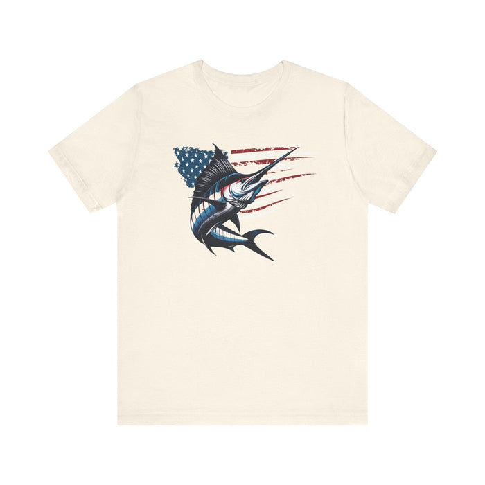 Printify T-Shirt Natural / S Patriotic Marlin Freedom Unisex Jersey Short Sleeve Tee Soft Cotton Classic Nature Lover Great Gift, Husband Gift, Wife Gift, Fishing Shirt