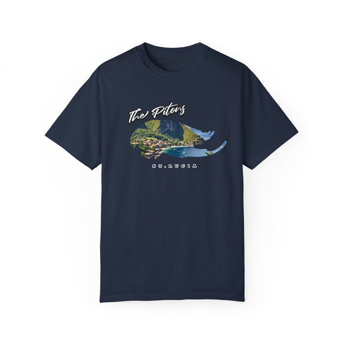 Printify T-Shirt Navy / S The Pitons, St. Lucia T-Shirt Comfortable Casual Travel Outdoor Adventure Shirt