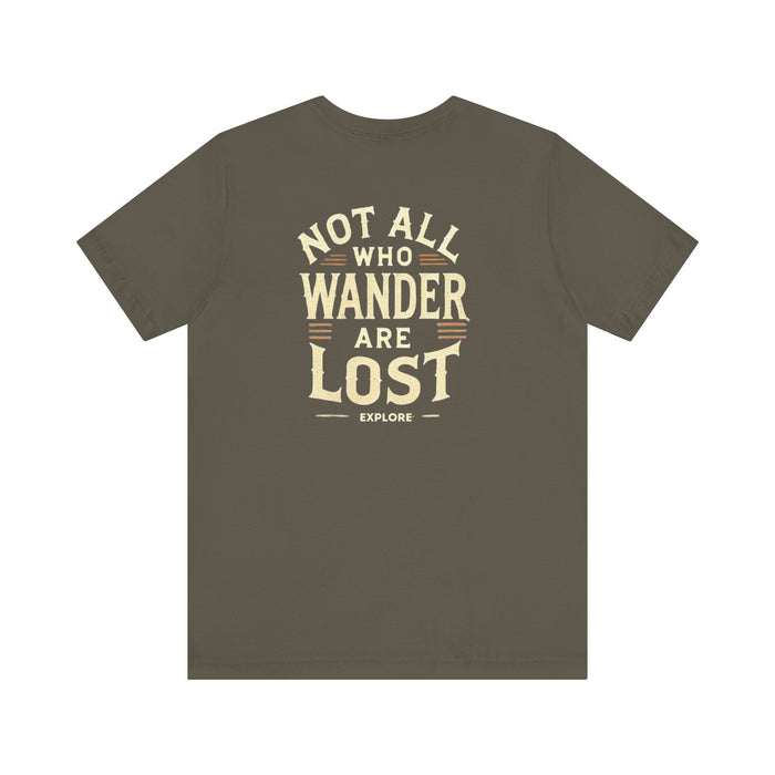 Printify T-Shirt Not All Who Wander Are Lost Unisex Adventure Jersey Tee Soft Cotton Short Sleeve Camping Hiking Tshirt