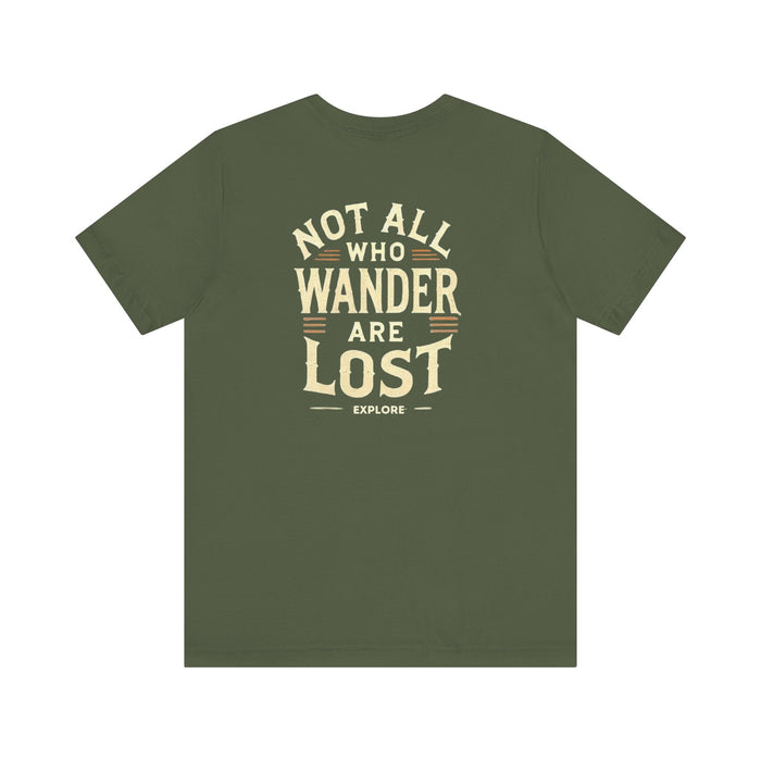 Printify T-Shirt Not All Who Wander Are Lost Unisex Adventure Jersey Tee Soft Cotton Short Sleeve Camping Hiking Tshirt