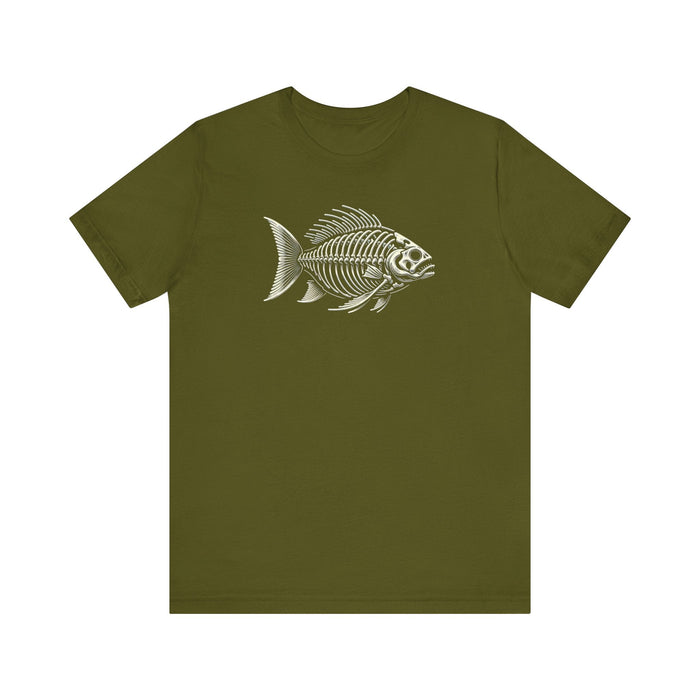 Printify T-Shirt Olive / S Fishing Skeleton Unisex Tee - Your Next Favorite Tshirt! Great Dad Gift, Boyfriend Gift, Papa Gift