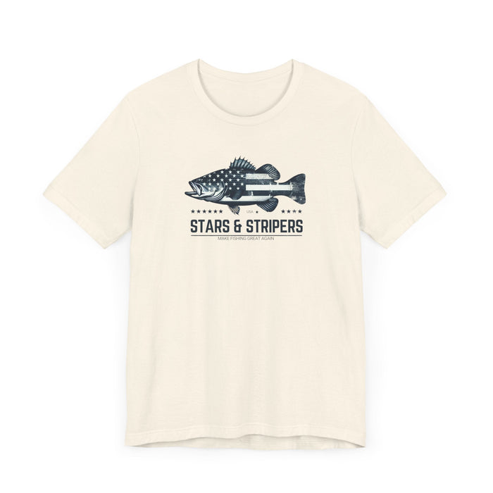 Printify T-Shirt Patriotic Bass Fishing Stars & Stripers Jersey Short Sleeve Tee Soft Cotton Classic Nature Great Gift, Husband Gift, Wife Gift Fishing Shirt