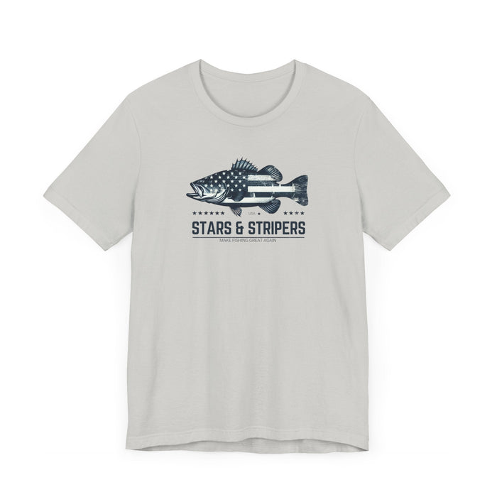 Printify T-Shirt Patriotic Bass Fishing Stars & Stripers Jersey Short Sleeve Tee Soft Cotton Classic Nature Great Gift, Husband Gift, Wife Gift Fishing Shirt