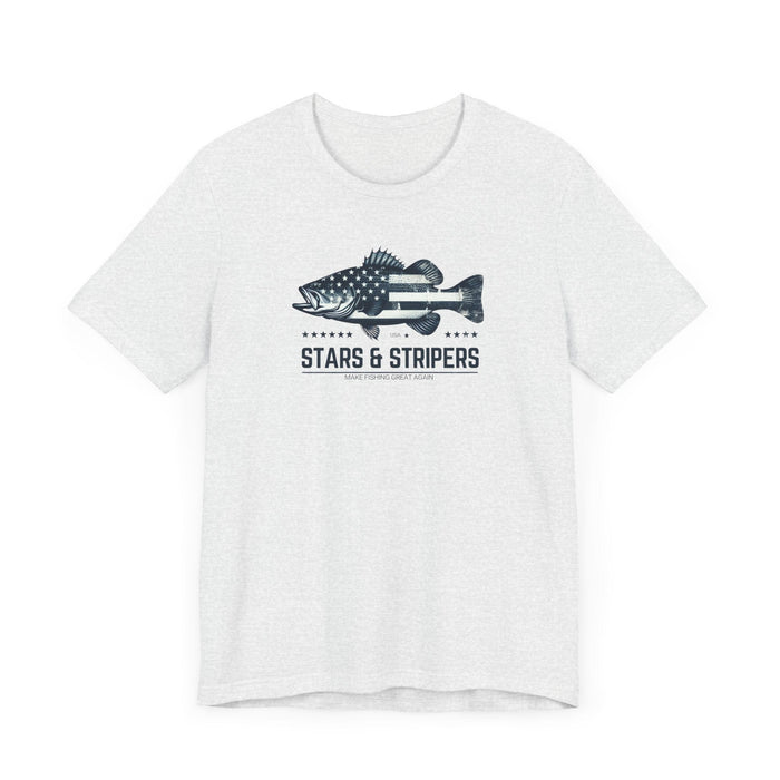 Printify T-Shirt Patriotic Bass Fishing Stars & Stripers Jersey Short Sleeve Tee Soft Cotton Classic Nature Great Gift, Husband Gift, Wife Gift Fishing Shirt