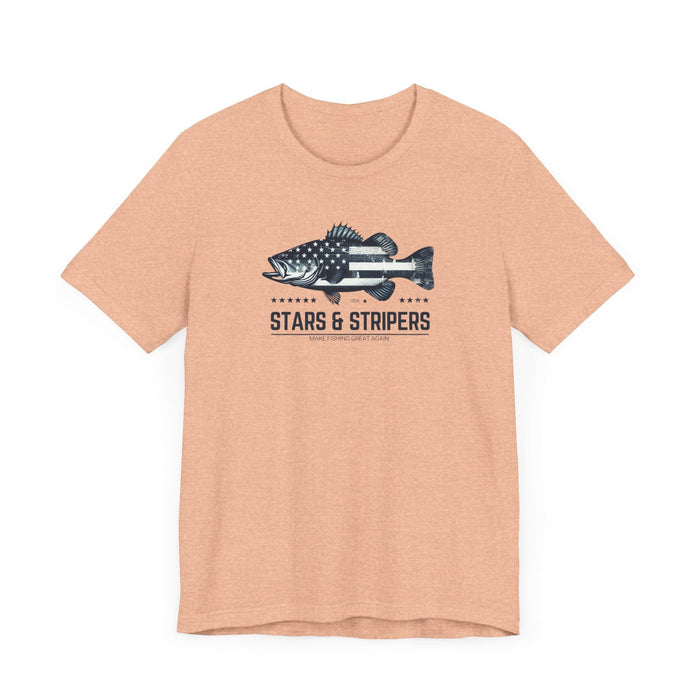 Printify T-Shirt Patriotic Bass Fishing Stars & Stripers Jersey Short Sleeve Tee Soft Cotton Classic Nature Great Gift, Husband Gift, Wife Gift Fishing Shirt