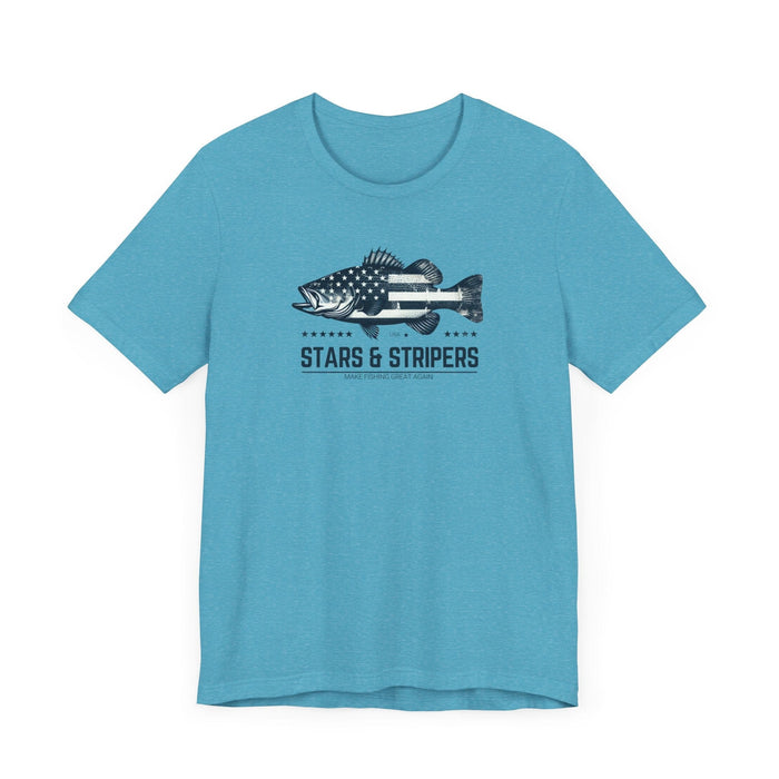 Printify T-Shirt Patriotic Bass Fishing Stars & Stripers Jersey Short Sleeve Tee Soft Cotton Classic Nature Great Gift, Husband Gift, Wife Gift Fishing Shirt