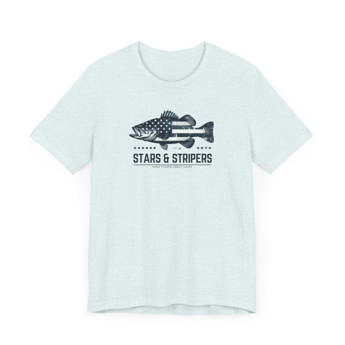 Printify T-Shirt Patriotic Bass Fishing Stars & Stripers Jersey Short Sleeve Tee Soft Cotton Classic Nature Great Gift, Husband Gift, Wife Gift Fishing Shirt