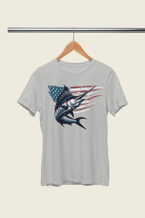 Printify T-Shirt Patriotic Marlin Freedom Unisex Jersey Short Sleeve Tee Soft Cotton Classic Nature Lover Great Gift, Husband Gift, Wife Gift, Fishing Shirt