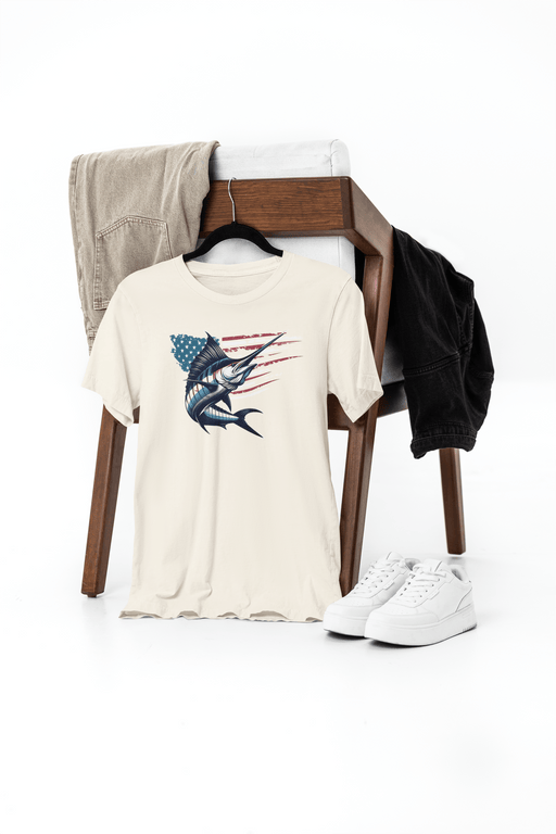 Printify T-Shirt Patriotic Marlin Freedom Unisex Jersey Short Sleeve Tee Soft Cotton Classic Nature Lover Great Gift, Husband Gift, Wife Gift, Fishing Shirt