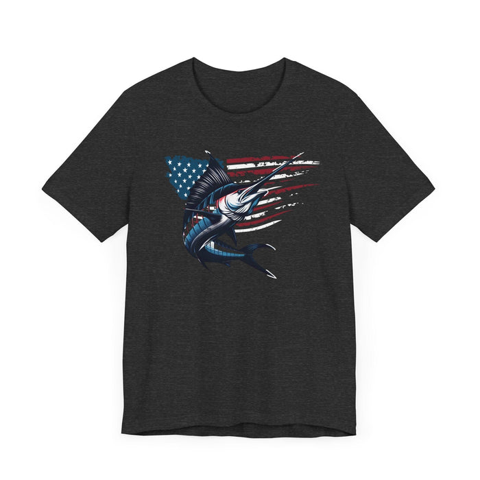 Printify T-Shirt Patriotic Marlin Freedom Unisex Jersey Short Sleeve Tee Soft Cotton Classic Nature Lover Great Gift, Husband Gift, Wife Gift, Fishing Shirt