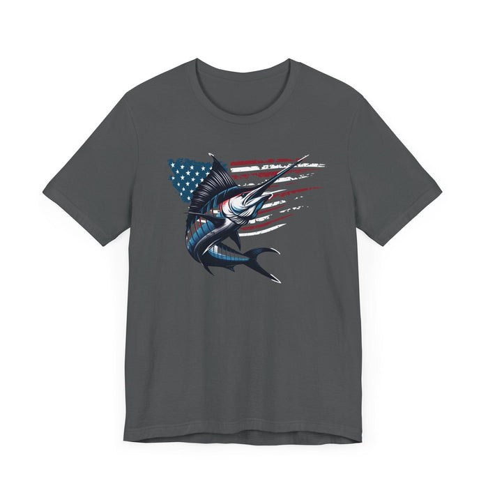 Printify T-Shirt Patriotic Marlin Freedom Unisex Jersey Short Sleeve Tee Soft Cotton Classic Nature Lover Great Gift, Husband Gift, Wife Gift, Fishing Shirt