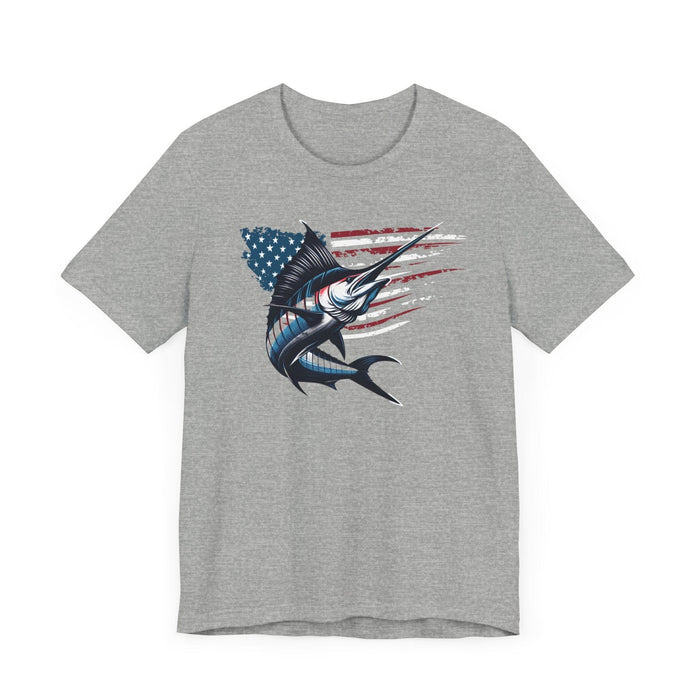 Printify T-Shirt Patriotic Marlin Freedom Unisex Jersey Short Sleeve Tee Soft Cotton Classic Nature Lover Great Gift, Husband Gift, Wife Gift, Fishing Shirt