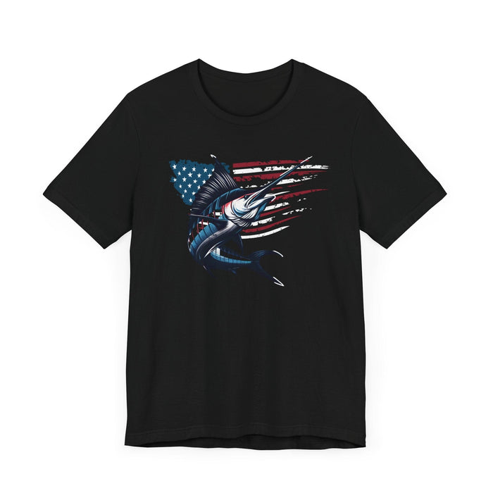 Printify T-Shirt Patriotic Marlin Freedom Unisex Jersey Short Sleeve Tee Soft Cotton Classic Nature Lover Great Gift, Husband Gift, Wife Gift, Fishing Shirt