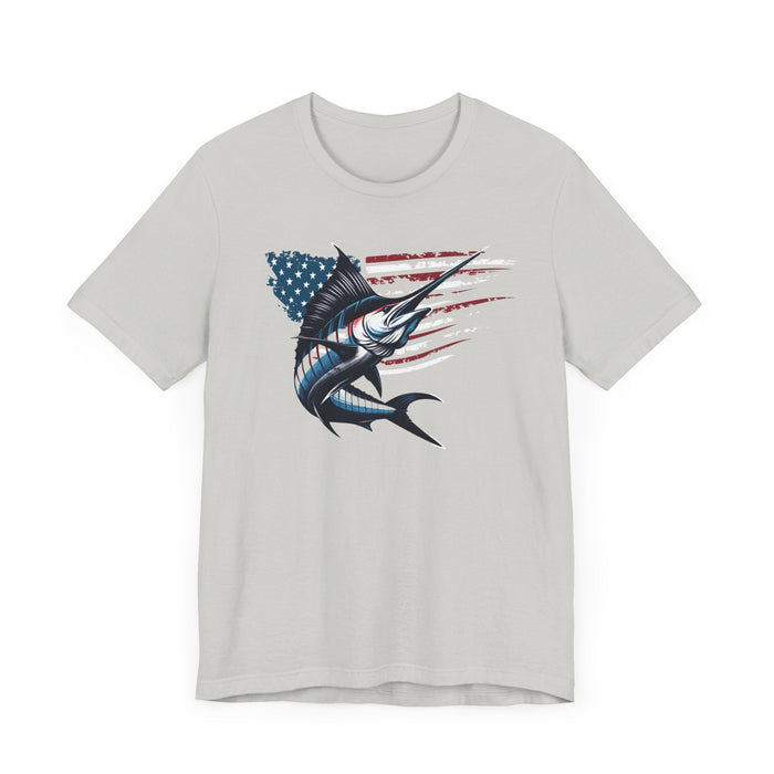 Printify T-Shirt Patriotic Marlin Freedom Unisex Jersey Short Sleeve Tee Soft Cotton Classic Nature Lover Great Gift, Husband Gift, Wife Gift, Fishing Shirt