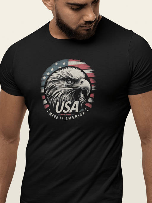 Printify T-Shirt Patriotic USA Made in America and Built Tough Unisex Jersey Short Sleeve Tee Soft Cotton Classic Great Gift, Husband Gift, Wife Gift