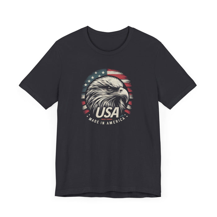 Printify T-Shirt Patriotic USA Made in America and Built Tough Unisex Jersey Short Sleeve Tee Soft Cotton Classic Great Gift, Husband Gift, Wife Gift