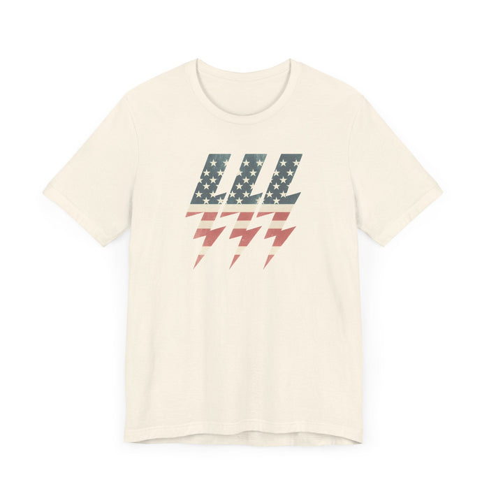 Printify T-Shirt Power of Freedom Patriotic Lightning Bolt T-Shirt | Classic Unisex Fit 4th of July, Memorial Day, Labor Day, Great Gift