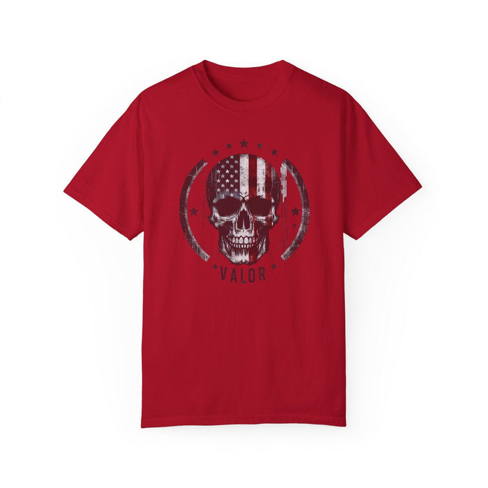 Printify T-Shirt Red / S Valor Skull T-Shirt  Unleash Your Inner Warrior with Bold Style