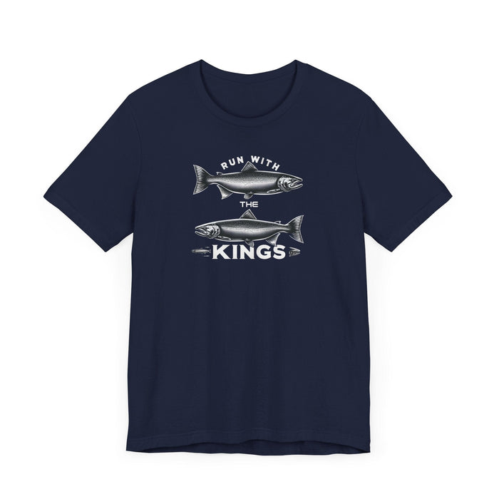 Printify T-Shirt Run With the Kings The King Salmon Unisex Jersey Short Sleeve Tee Fishing Tshirt, Great Gift, Outdoor Adventure, Husband Gift, Brother Gift