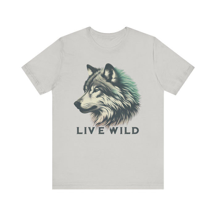 Printify T-Shirt Silver / S Live Wild Wolf Unisex Jersey Short Sleeve Tee - Soft Cotton Classic Nature Lover Great Gift, Husband Gift, Wife Gift, Camping, Hiking,