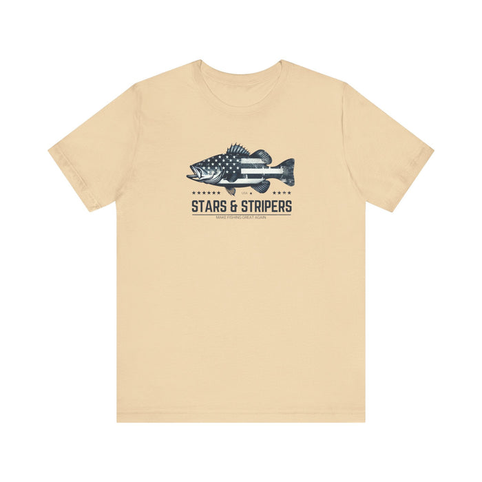 Printify T-Shirt Soft Cream / S Patriotic Bass Fishing Stars & Stripers Jersey Short Sleeve Tee Soft Cotton Classic Nature Great Gift, Husband Gift, Wife Gift Fishing Shirt