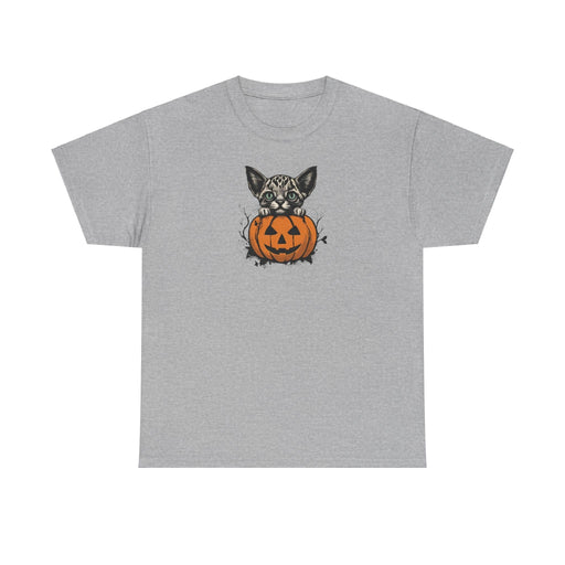 Printify T-Shirt Sport Grey / S Happy Halloween Cat and Jack-o'-lantern Unisex Heavy Cotton Tee Holiday Tshirt Mom Gift Girlfriend Gift Sister Gift Cat Tshirt