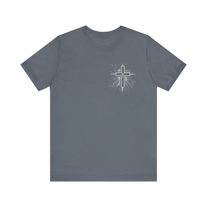 Printify T-Shirt Steel Blue / S Classic Unisex Jersey Tee with Cross on the Chest: Comfortable & Stylish Tshirt