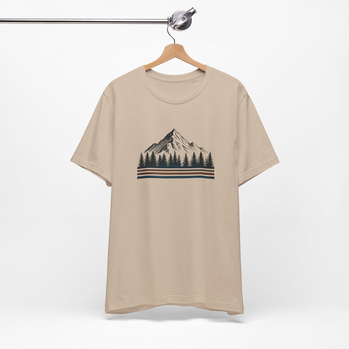 Printify T-Shirt Tan / XS Mountainscape Graphic Shirt | Nature & Outdoor Seekers Unisex Jersey Short Sleeve Tee