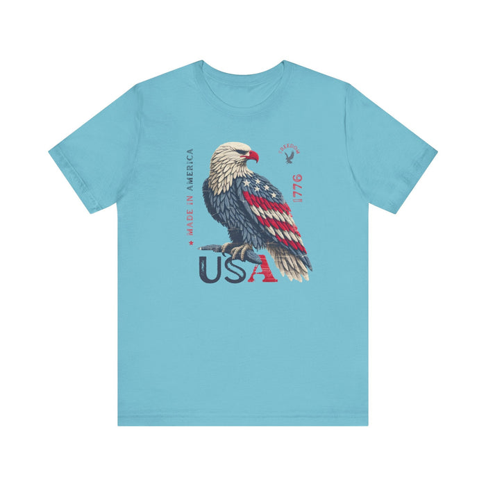 Printify T-Shirt Turquoise / S PATRIOTIC USA Made in America 1776 Unisex Jersey Short Sleeve Tee 4th of July, Labor Day, Memorial Day