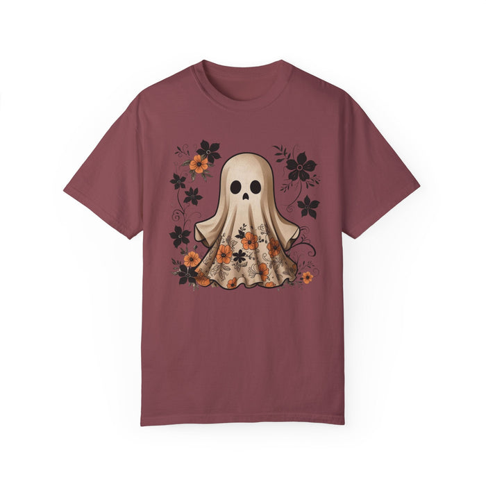 Printify T-Shirt Vineyard / 3XL Ghostly Elegance with Flowers Garment-Dyed T-shirt Comfort Colors Halloween Tshirt Fall Tee Trendy Comfy Womens Gift Daughter Gift Mom Gift