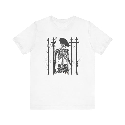 Printify T-Shirt White / S Final Resting Place Skeleton in Graveyard Unisex Jersey Short Sleeve Tee Mens Gift Boyfriend Gift Grunge Gothic Cotton Tshirt