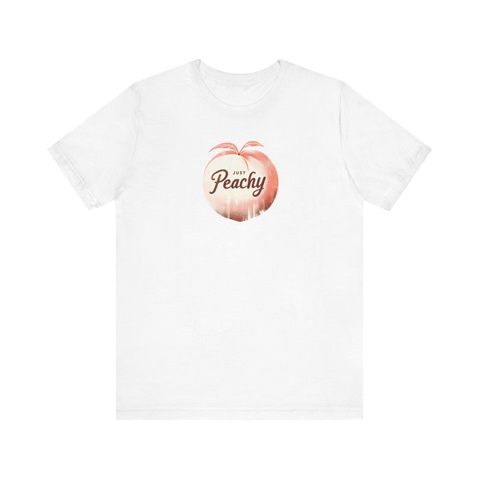 Printify T-Shirt White / S Just Peachy Shirt Summer Shirts, Cute Womens Shirt, Retro Summer Shirt, Gifts For Peach Lovers, Summer Vibes Shirt Moms Gift Girlfriend Gift