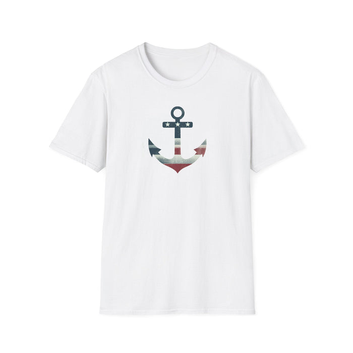 Printify T-Shirt White / S Patriotic Tee Stylish Nautical Seaside Anchor Tee | Unisex Soft-Style Comfort Shirt Great Gift, Husband Gift, Boyfriend Gift, Boat shirt