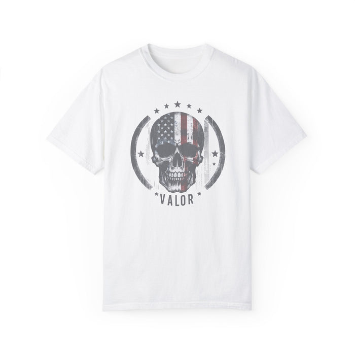 Printify T-Shirt White / S Valor Skull T-Shirt  Unleash Your Inner Warrior with Bold Style