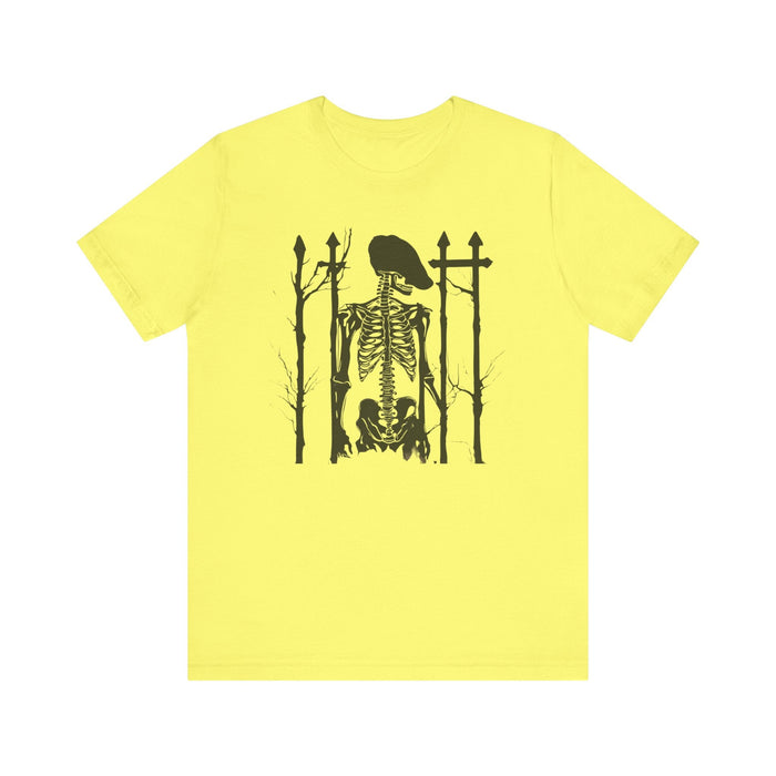 Printify T-Shirt Yellow / S Final Resting Place Skeleton in Graveyard Unisex Jersey Short Sleeve Tee Mens Gift Boyfriend Gift Grunge Gothic Cotton Tshirt