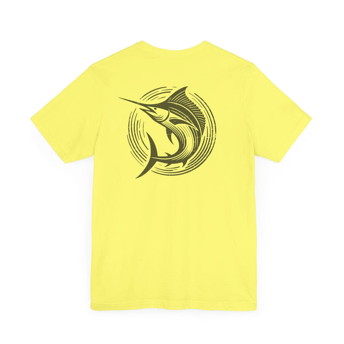 Printify T-Shirt Yellow / S Marlin Fishing Shirt: Classic, Comfortable, Unisex Great Gift Adventure, Husband Gift, Wife Gift, Boyfriend Gift, Brother Gift