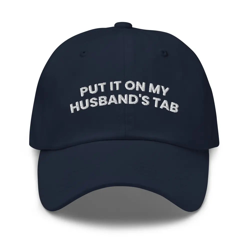Trini Skies embroidered corduroy cap in navy blue with white text