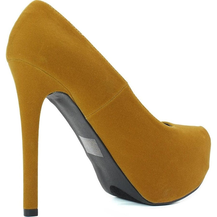 Qupid 6.5 / mustard Qupid Marquise06 Velvet Platform Stiletto Pumps High Heel SZ 6.5 Brown Mustard