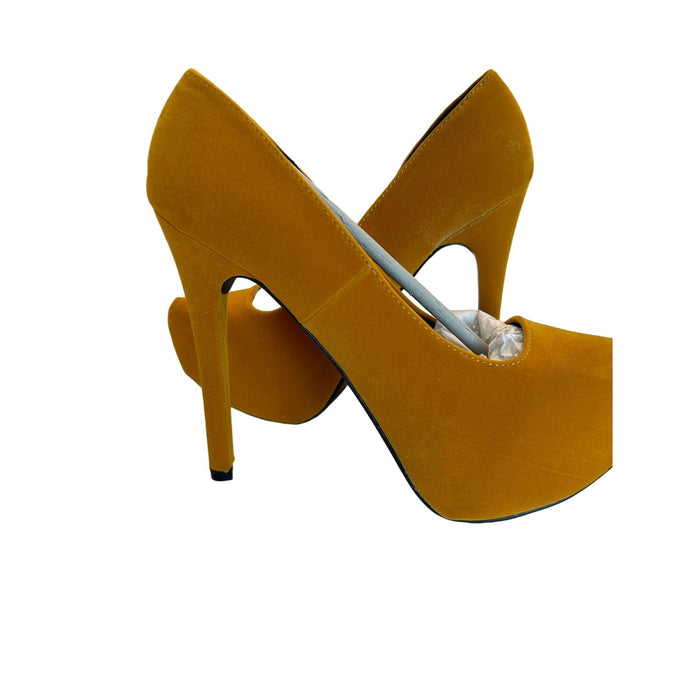 Qupid 6.5 / mustard Qupid Marquise06 Velvet Platform Stiletto Pumps High Heel SZ 6.5 Brown Mustard