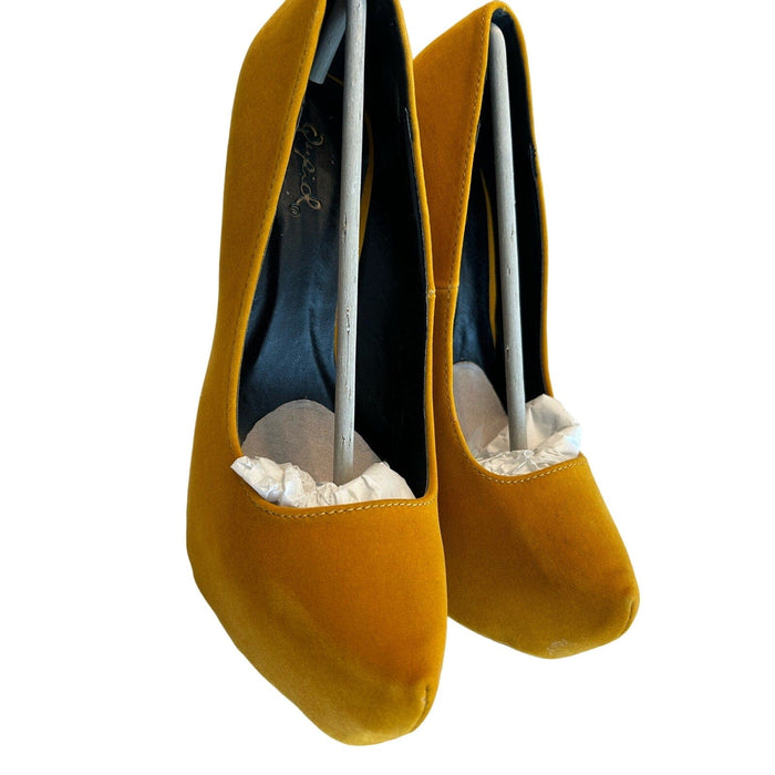 Qupid 6.5 / mustard Qupid Marquise06 Velvet Platform Stiletto Pumps High Heel SZ 6.5 Brown Mustard