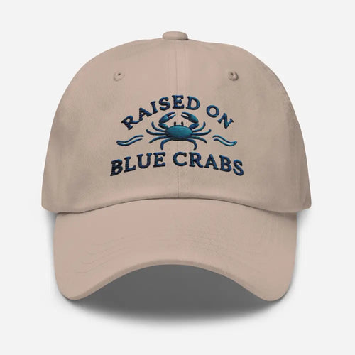 Stone embroidered blue crabs cotton twill hat – coastal seafood adjustable dad cap