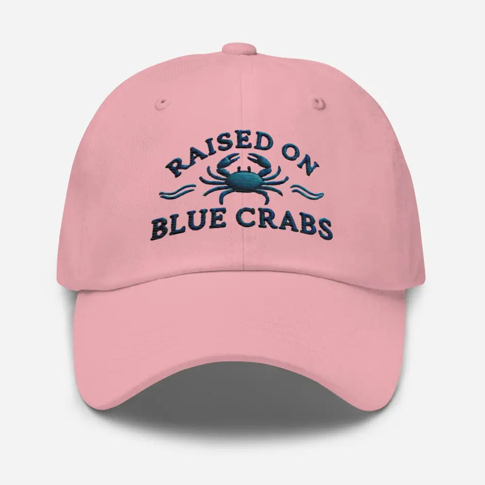 Pink embroidered blue crabs dad hat in cotton twill