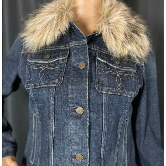 Ralph Lauren Small / Blue Ralph Lauren Denim Jacket - Size S - Removable Fur Collar Stylish Jacket WC26