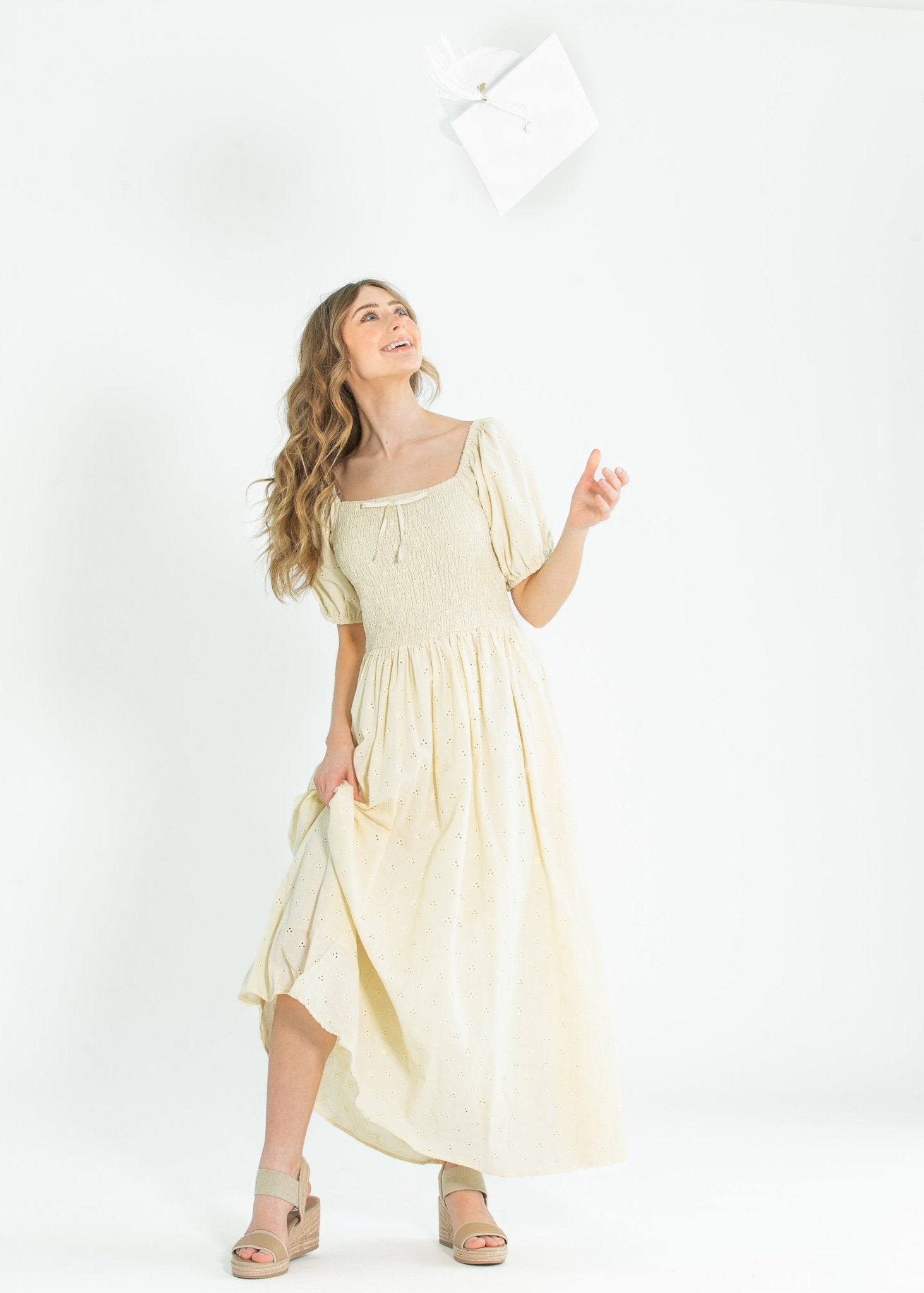 Rayna Puff Sleeve Eyelet Maxi Dress – Soft Yellow Cotton - Triniskies